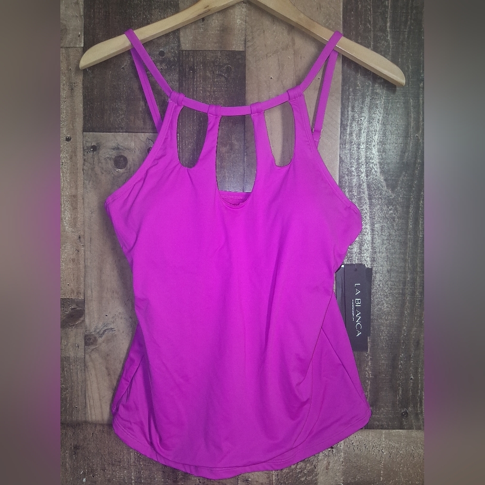 NWT La Blanca Pink Tankini Swim Top Size 10 Underwire Tummy Control